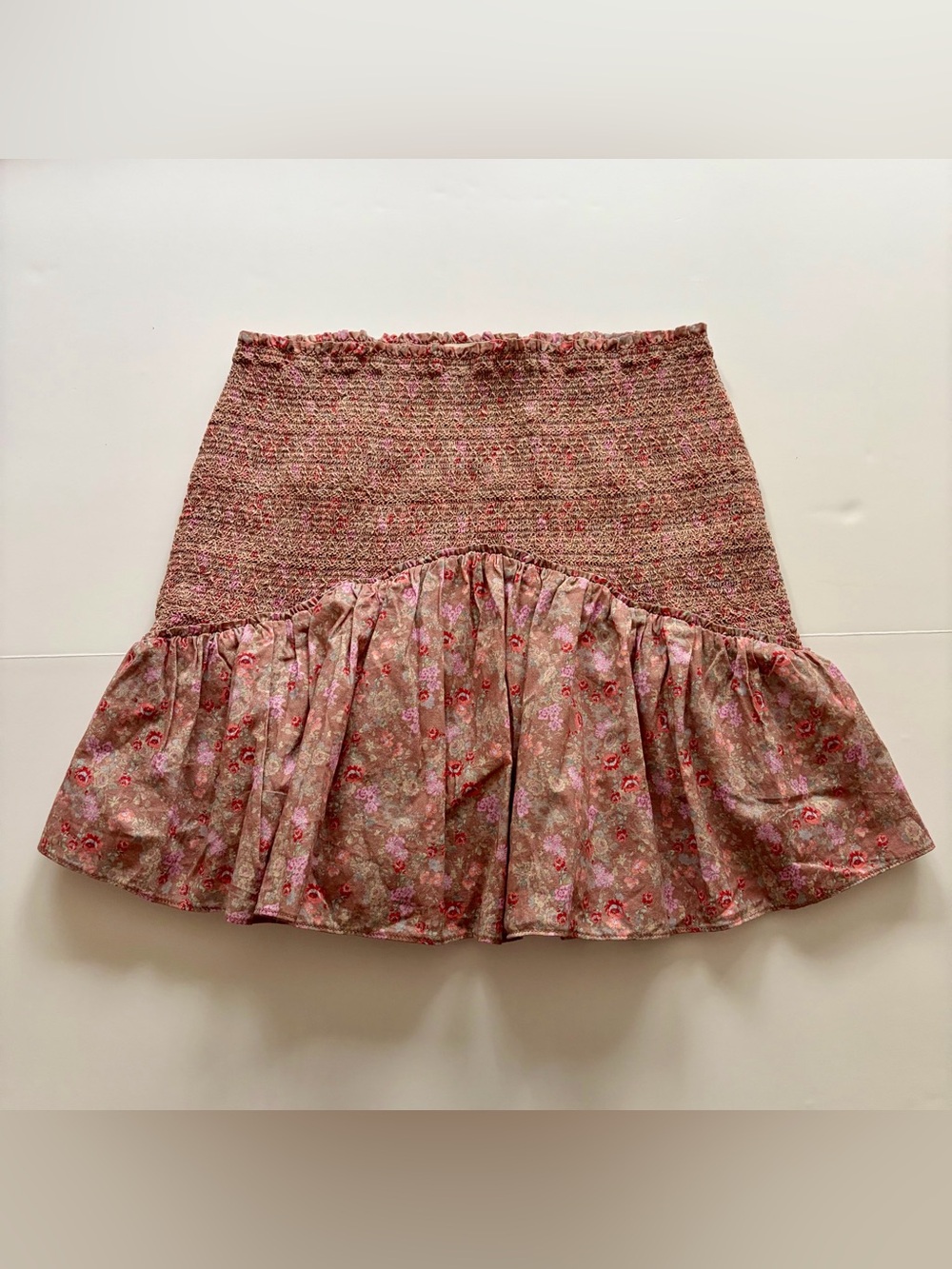 LoveShackFancy Pink Floral Ruffle Mini Skirt